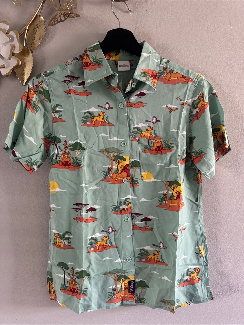 Disney Mint Green Lion King Short Sleeve Button-Down Shirt